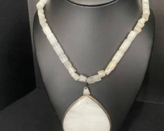 White Alabaster Necklace With Large Pendant