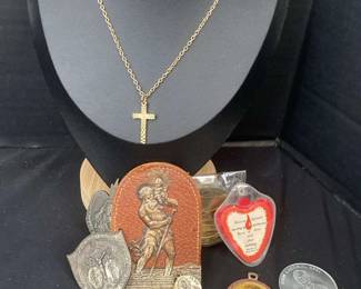 St Christopher Metal Stamped On Leather With Religious Pendants And Cross Necklace