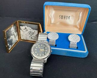 Bulova Marine Star Watch Swank Cuff Links And Small Picture Frame