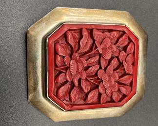 Vintage Chinese Cinnabar Brooch Or Pendant Likely Art Deco Or Early 1900s