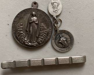 Marie A ETE Concue Sans Peche Sterling Pendant With St Jude Thaddeus And Tie Clip