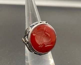 Vintage Roman Silver And Presumed Carnelian Stone