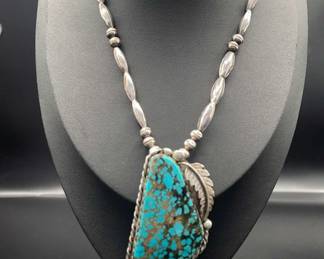 Native American Presumed Coin Silver And Turquoise Necklace