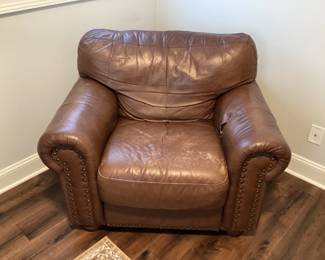 Overstuffed Brown Leather Arm Chair