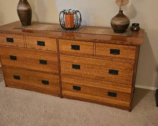 Mission style dresser- $225.00
Dimensions:
20 1/4 inches deep 
66 3/4 inches wide 
31 inches tall 