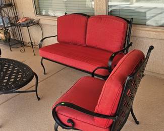 Red and black patio set - $ 300.00 
