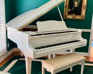 Yamaha white Lacquered G2 baby grand piano