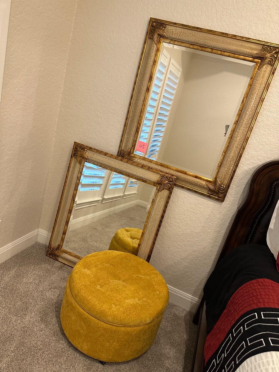Lot 45 2 mirrors and around yellow ottoman. $85