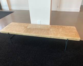 Jumbo Bludot Camel leather Day bench with iron legs