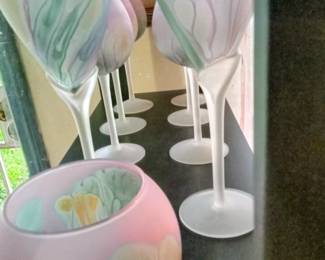 Reuben Nouveau candle holder, water gobbets and wine glass collection 