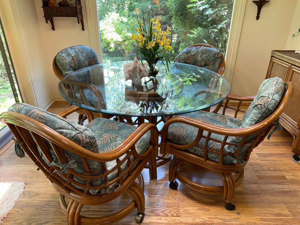 Vintage bamboo game/dining table and chairs
