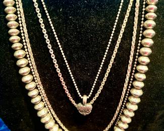 Sterling including Navajo INDIAN stamped bench bead necklace. 