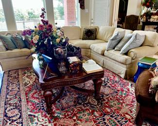 LARGE AREA RUG 9X12', BEAUTIFUL COLORS, WOOL, HIGH-END.  NICE CREAM SECTIONAL IN GOOD CONDITION.