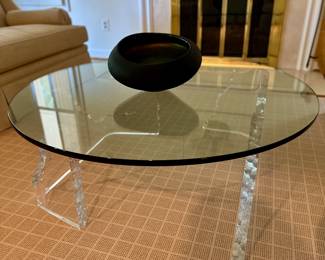 Lion in Frost style glass and acrylic round iceberg coffee table