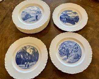 Wedgwood Blue & White Ski plates - complete set of 12. Sold as a set.