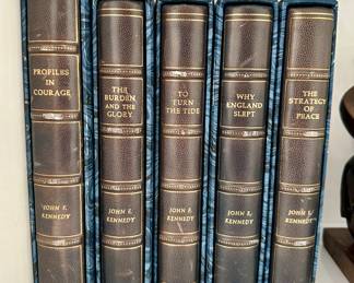 "Profiles in Courage" John F Kennedy; 5 volumes. Custom binding.  Each personally inscribed and signed by Jackie Kennedy.