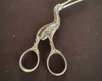 Antique sterling silver stork diaper tongs