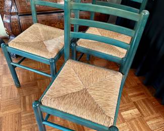 Set of 3 rush seat ladder back chairs