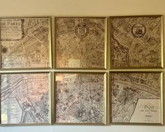 Framed maps of Paris (sold as an unit)