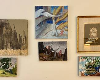 Original artwork, including painting by Alma Roberts Baltimore-based artist (upper L).