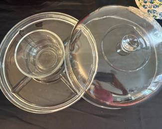 Heavy glass divided fruit/vegetable serving dish with lid
