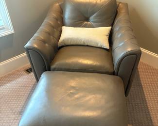 Beautiful grey leather chair and ottoman 