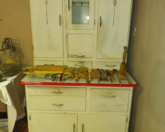 Hoosier cabinet!  And vintage baking tools