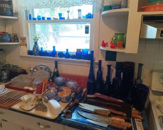 Cobalt glass and vintage knives