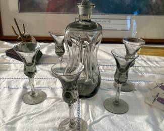 Danish smoke glass decanter set 