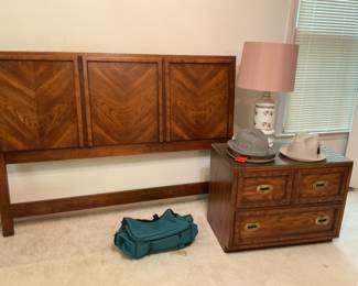 Mid century head board with night stand and matching dresser 