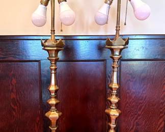Antique Brass Converted Candlestick Lamps