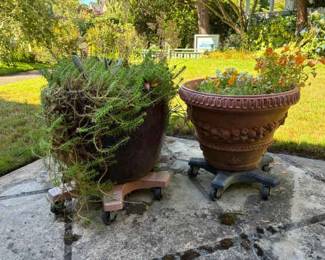 Large Ceramic Plant Pot And Pair Of Decorative Plastic Pots