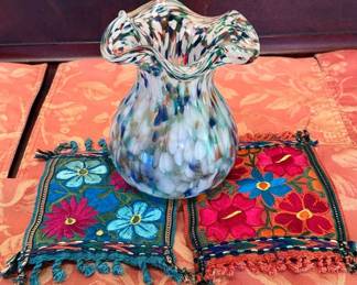 Blown Glass Vase With Mexican Textiles 