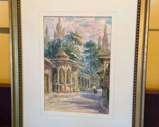 Istanbul Street Scene Watercolor Signed Omer B