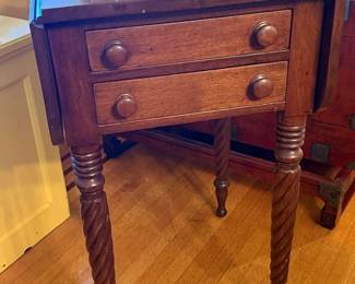Antique Sheraton Two Drawer Drop Leaf Side Table
