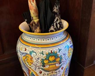 Deruta Italian Ceramic Large Urn Metal Coat Rack