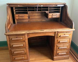 Antique French Walnut Roll Top Desk