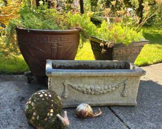 Plant Pots And Snail Yard Art