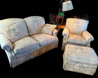 Brunschwig Fils Love Seat, Chair, Ottoman  Floor Lamp