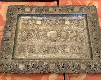 Antique Silver Repousse Chased Card Tray 