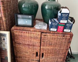 lamps, Christmas lights, wicker cabinet