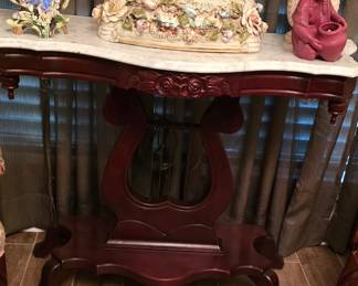 Marble Top Mahogany Entry Table