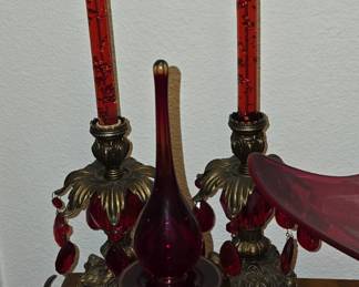Ruby Red Candlesticks- Red Decanter