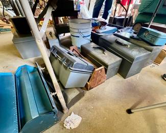 Many tool boxes. A couple new Craftsman