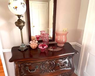 Globe Lamp - Elegant Glass Fenton… - Two Drawer Chest