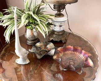 Hurricane Lamp - Nao - Carnival Glass 