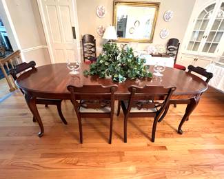 Dining Room Table with 2 Extensions - 
6 Needlepoint Chairs 