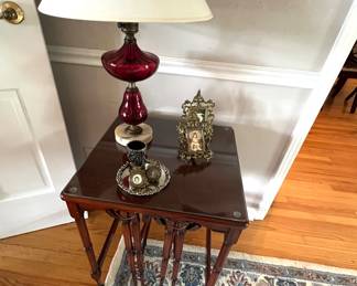 Cranberry Glass Lamp - Brass…