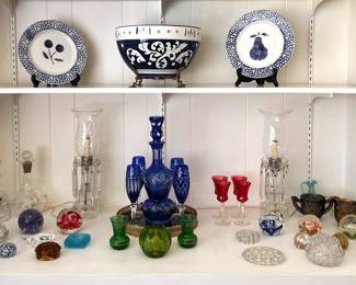 Blue & White Decor - Cut to Clear Decanter Set - Paperweights ….