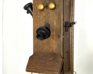 Antique Kellogg Oak Wood Hand Crank Wall Telephone - Has been converted to working landline.